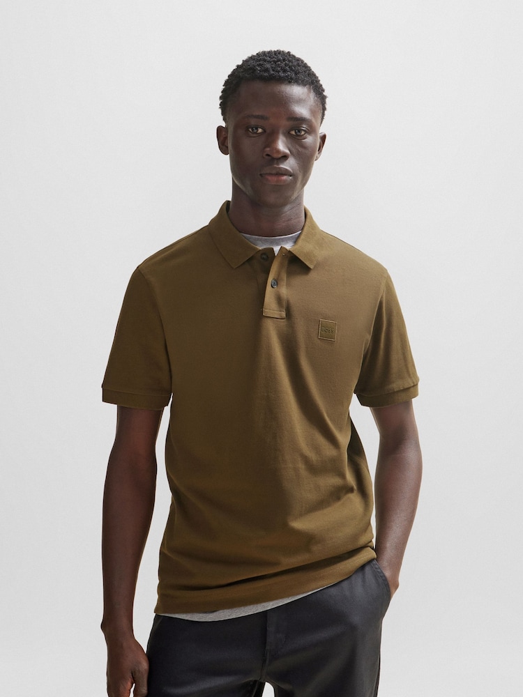 BOSS Green Bolt Slim Fit Passenger Logo Patch Pique Polo Shirt - Image 1 of 1