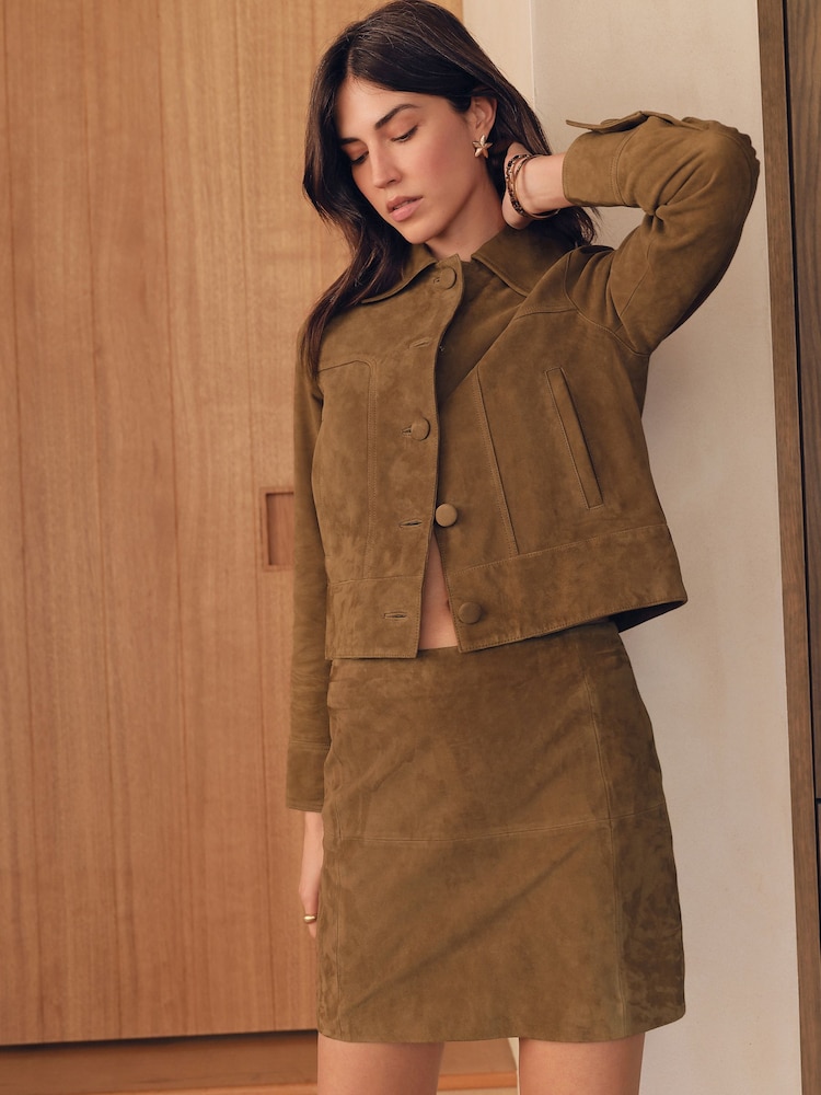 Marron fauve - N. Minijupe Premium Real en daim - Image 1 of 7