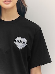 HUGO Black Artwork Graphic Cotton Slim Fit T-Shirt - Image 3 of 4