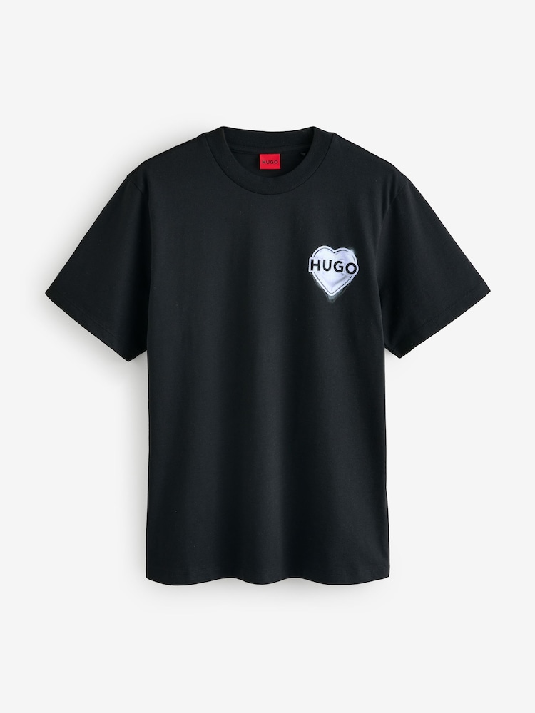 HUGO Black Artwork Graphic Cotton Slim Fit T-Shirt - Image 4 of 4
