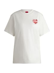 HUGO Cream Artwork Graphic Cotton Slim Fit T-Shirt - Image 1 of 1