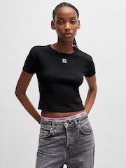 HUGO Black Embroidered Stacked Logo Slim Fit T-Shirt - Image 1 of 4