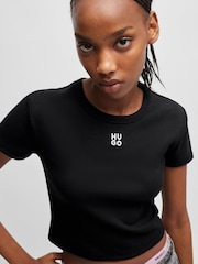HUGO Black Embroidered Stacked Logo Slim Fit T-Shirt - Image 4 of 4