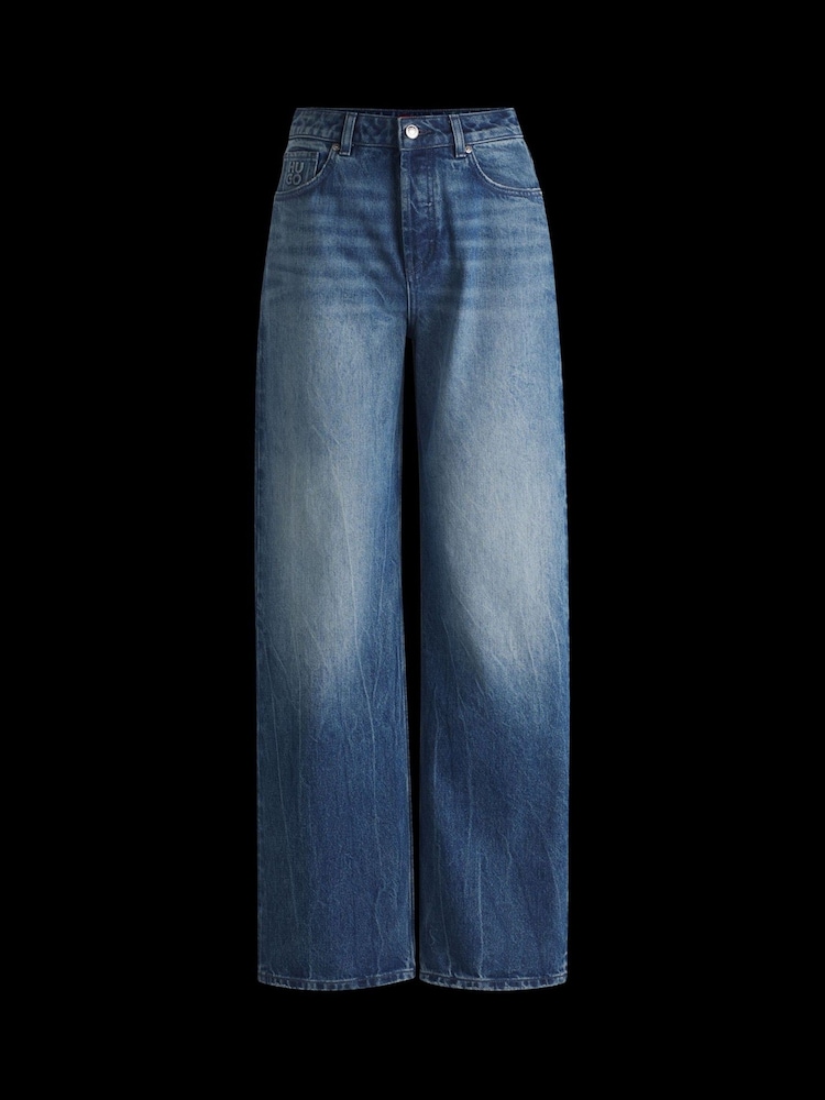 HUGO Blue Relaxed-Fit Faded Denim Jeans - Image 4 of 5