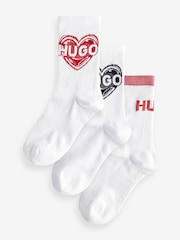HUGO White Crew Full Trim Socks 3 Pack - Image 1 of 4