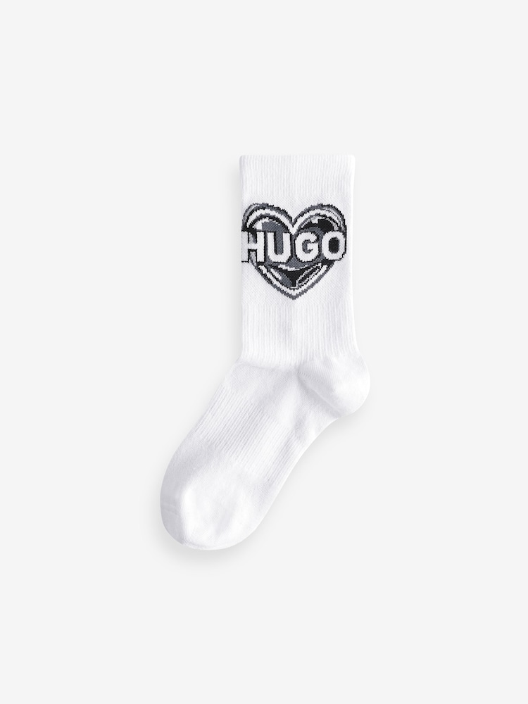 HUGO White Crew Full Trim Socks 3 Pack - Image 2 of 4