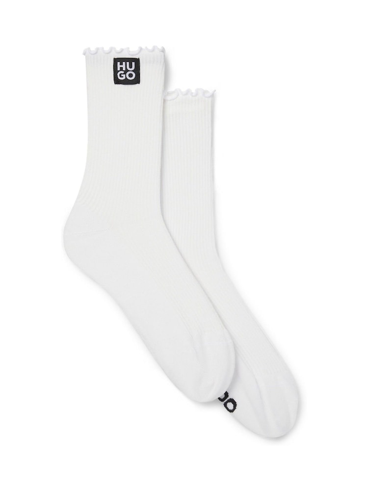 HUGO White Regular Length Frill Cuffs Socks 2 Pack - Image 1 of 3