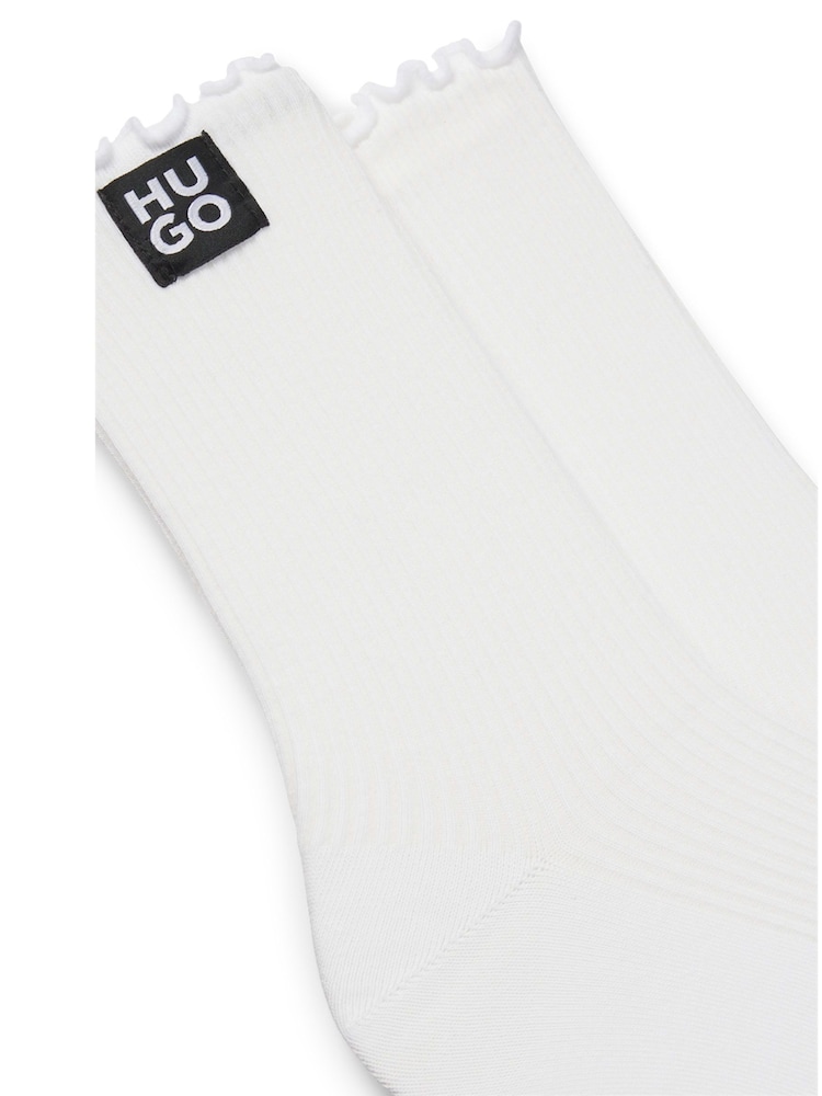 HUGO White Regular Length Frill Cuffs Socks 2 Pack - Image 3 of 3