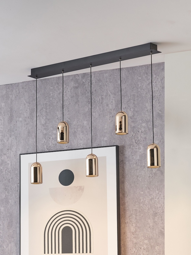 Pacific Lifestyle Gold Metal 5 Drop LED Pendant Ceiling Light - Image 1 of 6