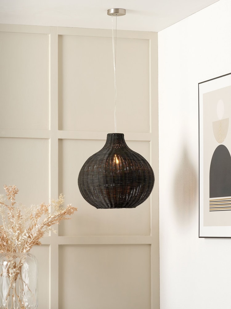 Pacific Lifestyle Black Rattan Pendant Ceiling Light - Image 1 of 6