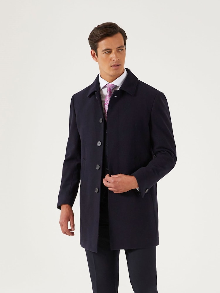 Skopes Navy Blue Tailored Fit Aldgate Overcoat - Image 2 of 6