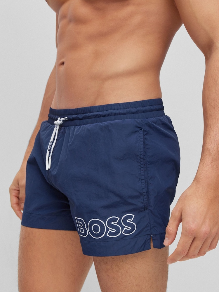 BOSS Navy Mooneye Logo Swim Shorts - Image 2 of 7