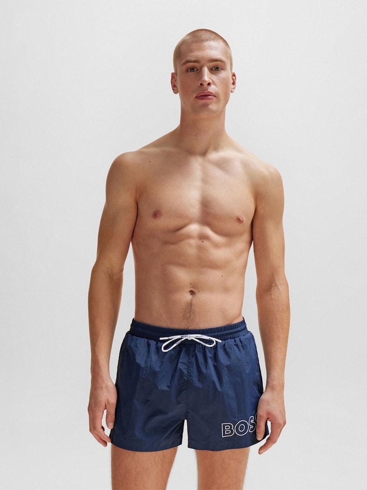 BOSS Navy Mooneye Logo Swim Shorts - Image 6 of 7