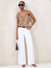 Lipsy Brown Animal Sequin Embellished Scoop Neck Vest - Image 3 of 4