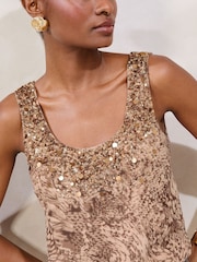 Lipsy Brown Animal Sequin Embellished Scoop Neck Vest - Image 4 of 4