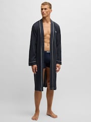 BOSS Dark Blue Logo Embroidered 100% Cotton Jersey Robe Dressing Gown - Image 1 of 4