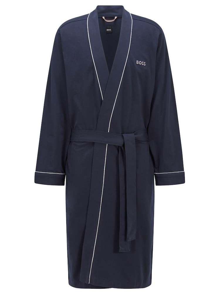 BOSS Dark Blue Logo Embroidered 100% Cotton Jersey Robe Dressing Gown - Image 4 of 4