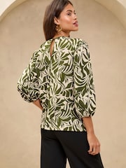 Lipsy Green Print Jersey 3/4 Sleeve Top - Image 2 of 4