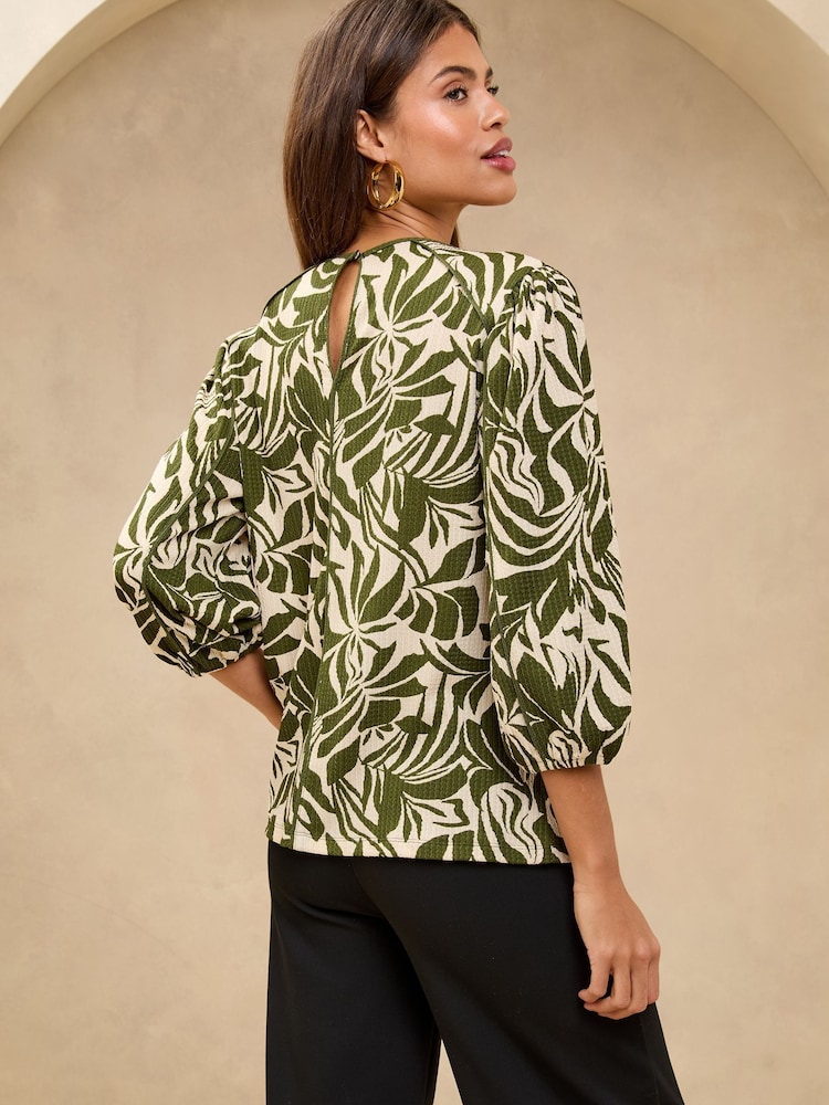 Lipsy Green Print Jersey 3/4 Sleeve Top - Image 2 of 4