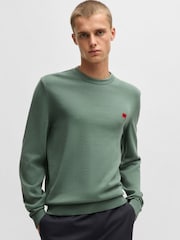 Зеленый хаки - HUGO Knitted 100% Cotton Sweater - Image 1 of 4