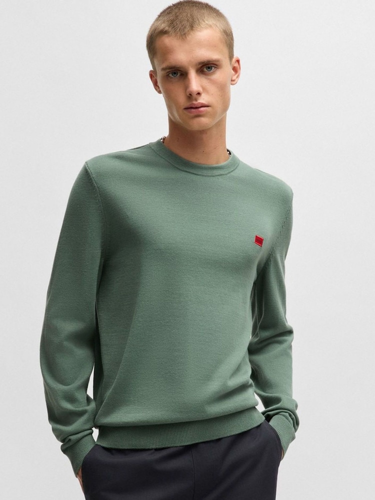 Зеленый хаки - HUGO Knitted 100% Cotton Sweater - Image 1 of 4