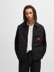 HUGO Black Cotton Zip-Up Overshirt - Image 1 of 6
