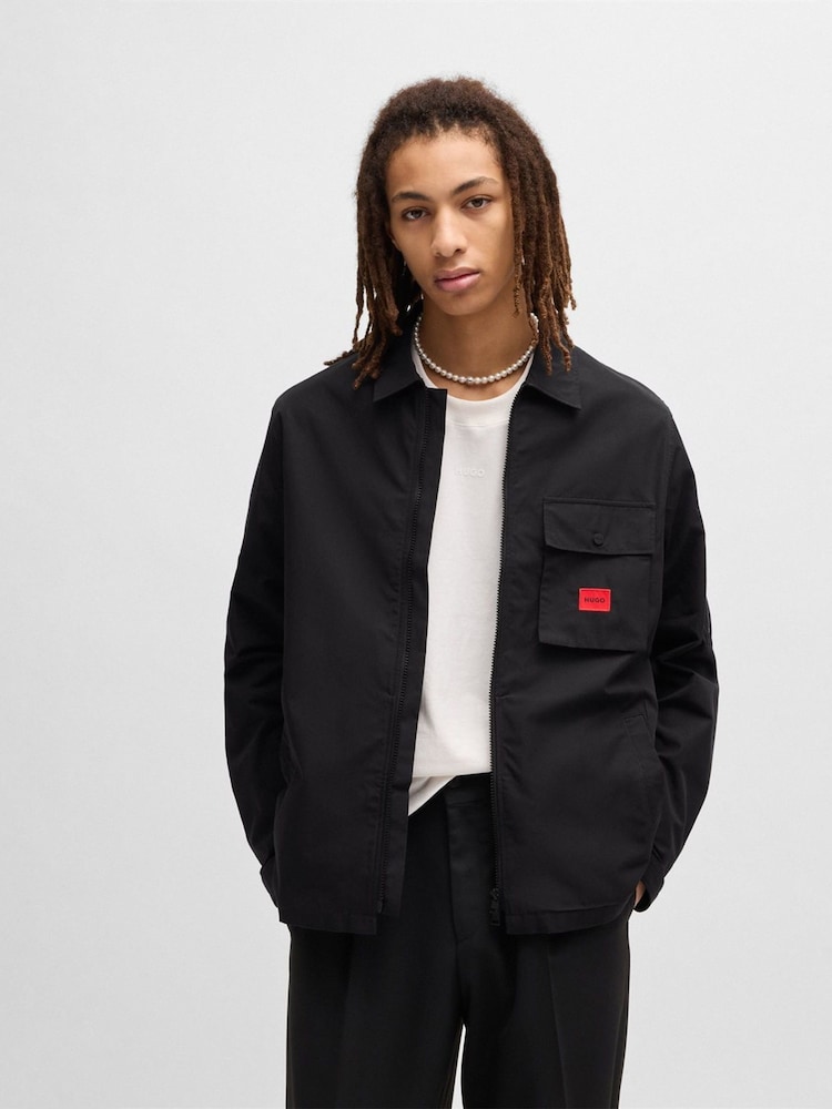 HUGO Black Cotton Zip-Up Overshirt - Image 1 of 5 HUGO Black Cotton Zip-Up Overshirt - Image 1 of 5