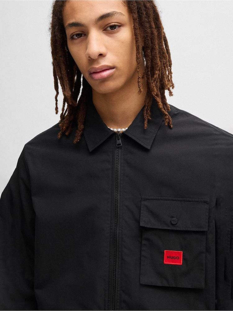 HUGO Black Cotton Zip-Up Overshirt - Image 3 of 5