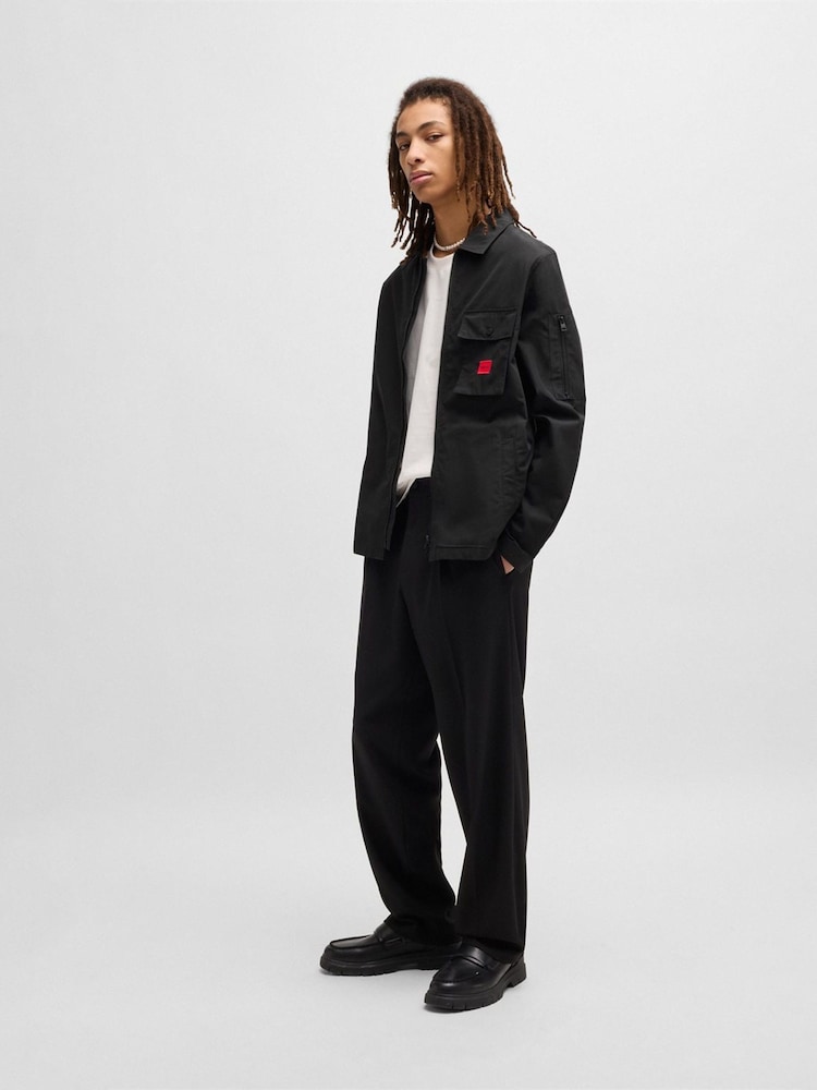 HUGO Black Cotton Zip-Up Overshirt - Image 5 of 5