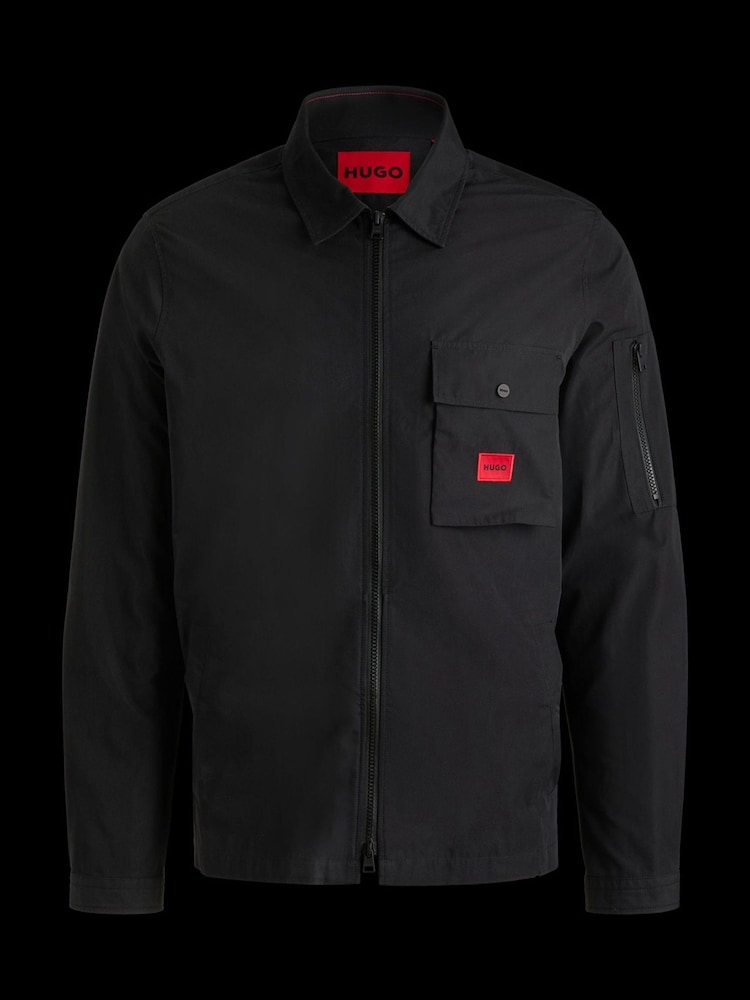 HUGO Black Cotton Zip-Up Overshirt - Image 6 of 6