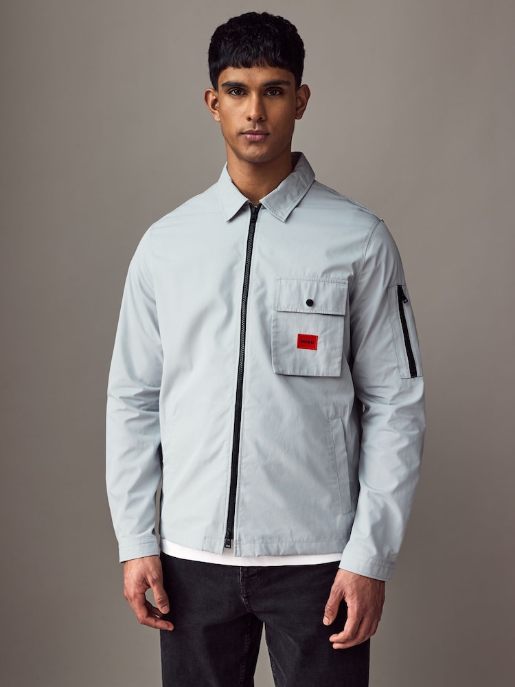 HUGO Blue Cotton Zip-Up Overshirt - Image 1 of 5