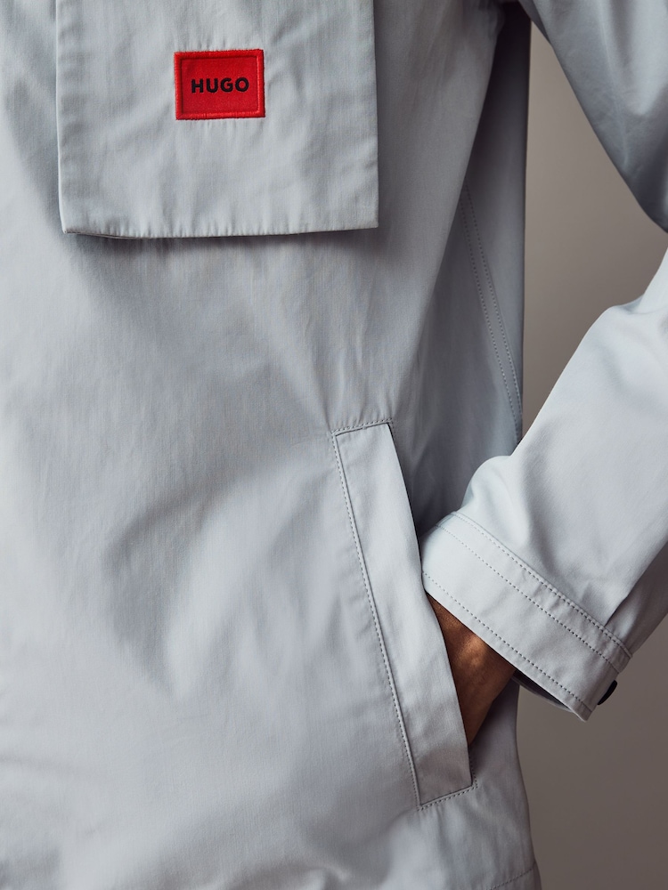 HUGO Blue Cotton Zip-Up Overshirt - Image 4 of 5