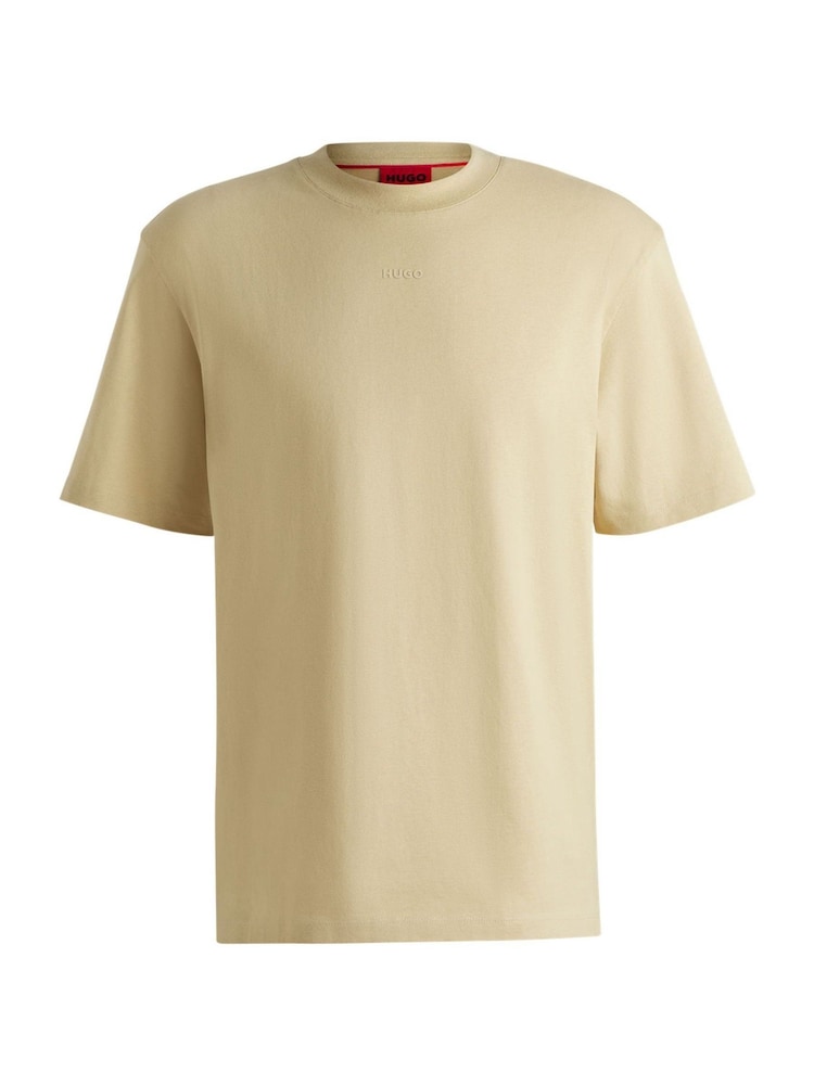 HUGO Beige Relaxed Fit 100% Cotton T-Shirt With Logo Print - Image 1 of 1 HUGO Beige Relaxed Fit 100% Cotton T-Shirt With Logo Print - Image 1 of 1