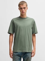HUGO Khaki Green Relaxed Fit 100% Cotton T-Shirt With Logo Print - Image 1 of 9