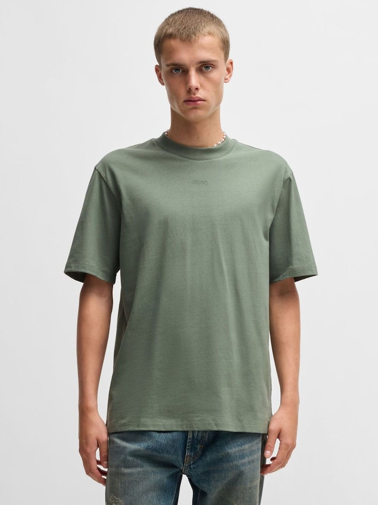 HUGO Khaki Green Relaxed Fit 100% Cotton T-Shirt With Logo Print - Image 1 of 9