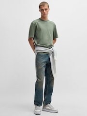 HUGO Khaki Green Relaxed Fit 100% Cotton T-Shirt With Logo Print - Image 7 of 9