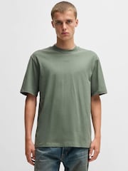 HUGO Khaki Green Relaxed Fit 100% Cotton T-Shirt With Logo Print - Image 9 of 9