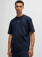 HUGO Dark Blue Relaxed Fit 100% Cotton T-Shirt With Logo Print - Image 1 of 4