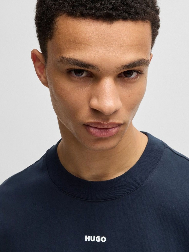 HUGO Dark Blue Relaxed Fit 100% Cotton T-Shirt With Logo Print - Image 2 of 4