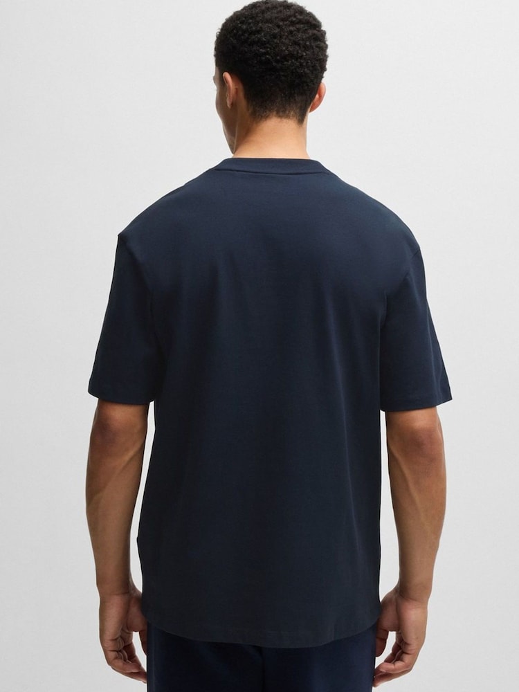 HUGO Dark Blue Relaxed Fit 100% Cotton T-Shirt With Logo Print - Image 3 of 4
