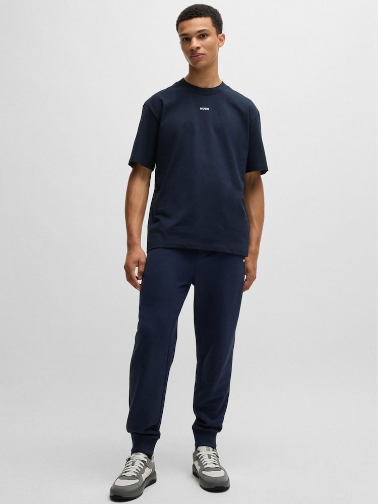 HUGO Dark Blue Relaxed Fit 100% Cotton T-Shirt With Logo Print - Image 4 of 4
