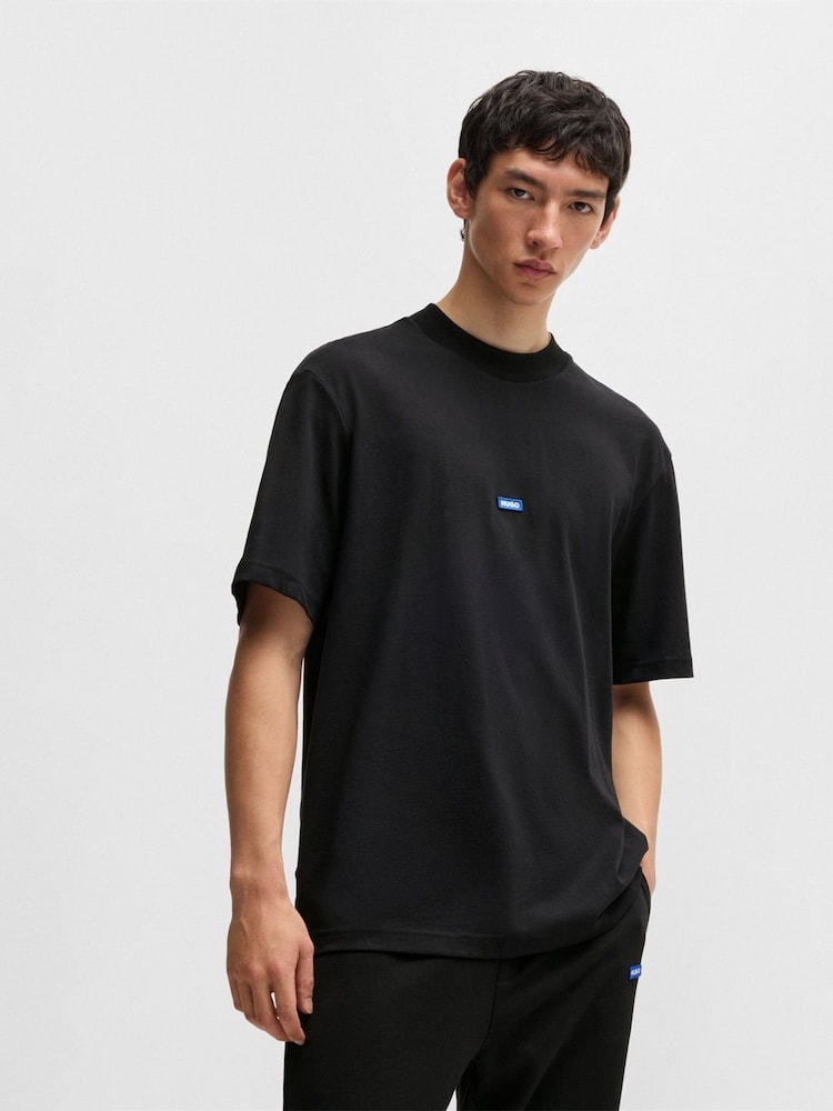 HUGO Black Hugo Logo Patch 100% Cotton Jersey T-Shirt - Image 1 of 4