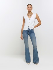 River Island Blue High Waisted Tummy Hold Flare Jeans - Image 2 of 6