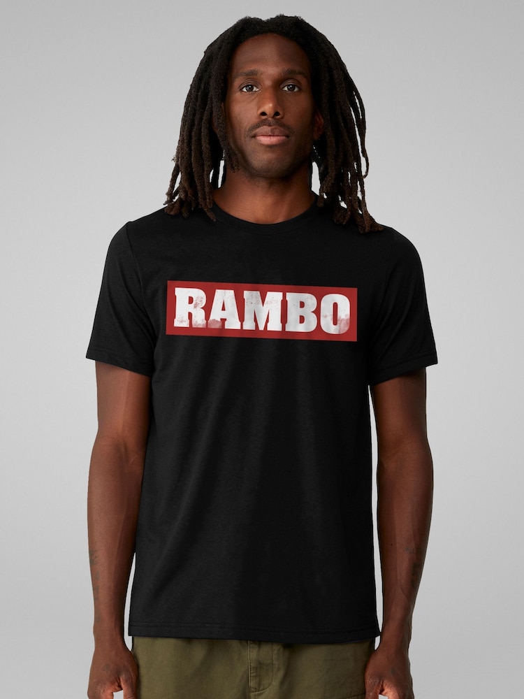 All + Every Black Rambo Classic Logo Mens 100% Cotton T-Shirt - Image 1 of 3