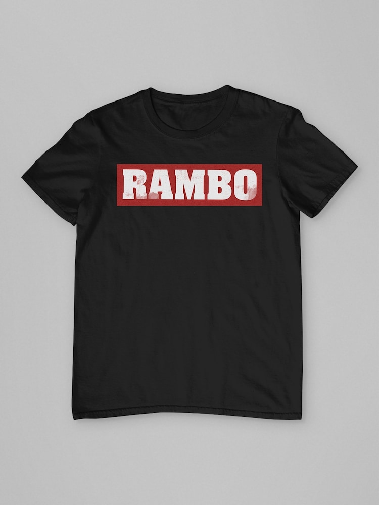 All + Every Black Rambo Classic Logo Mens 100% Cotton T-Shirt - Image 3 of 3