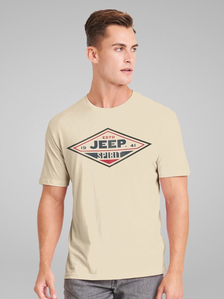 All + Every Cream Jeep Estd 1941 Spirit Logo Mens 100% Cotton T-Shirt - Image 1 of 3