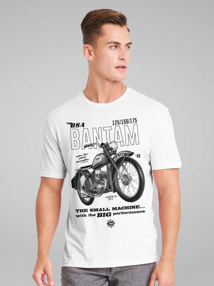 All + Every White BSA Bantam Small Machine Big Performance Mens 100% Cotton T-Shirt - Image 2 of 4