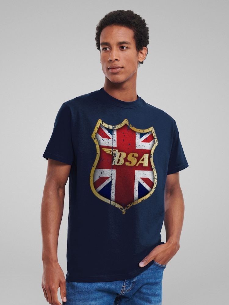 All + Every Blue BSA Golden Logo Union Jack Badge Mens 100% Cotton T-Shirt - Image 2 of 4