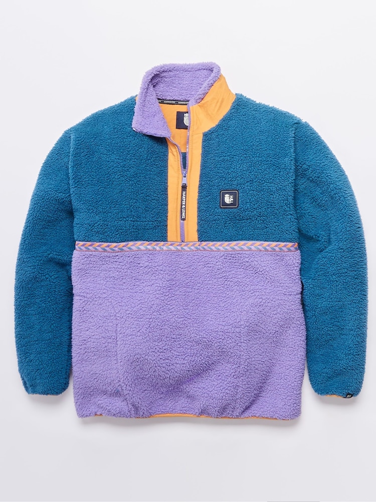Harper & Lewis Blue Blue Logan Quarter Zip Sherpa Fleece - Image 10 of 10