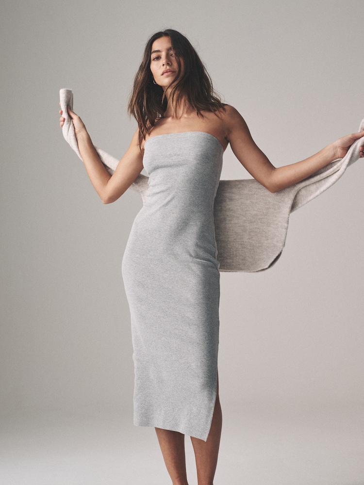 The Set Grey/Red/Lime Green 3 Pack Ribbed Bandeau Dresses - Image 1 of 10